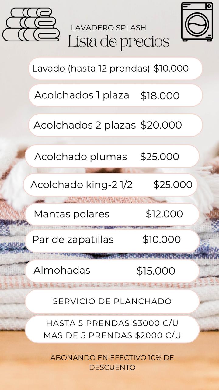 Lista de precios de Lavadero Splash